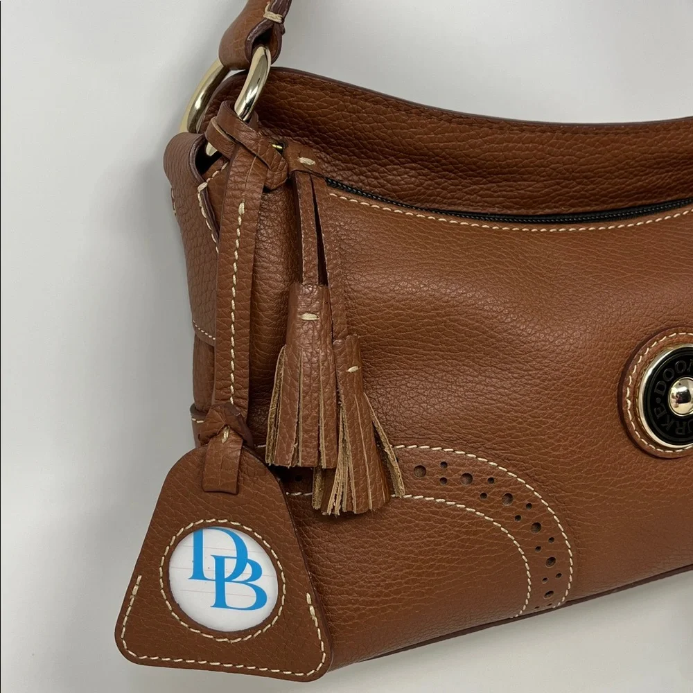 DOONEY & BOURKE SHOULDER HAND BAG CARAMEL COLOR GENUINE PEBBLED LEATHER TASSEL